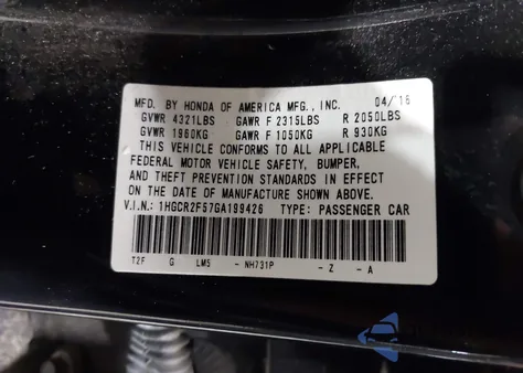 2016 Honda Accord Sport z USA, uszkodzony, nr VIN 1HGCR2F57GA199426